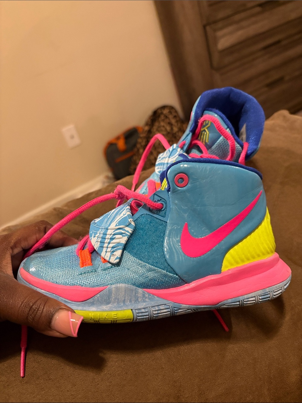 Nike Kids Blue Pink & Yellow High-Top Sneakers